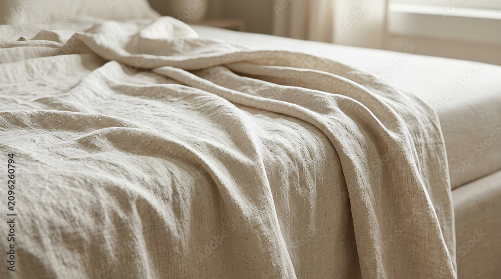 Fototapeta premium Heavy linen bed sheets in morning light
