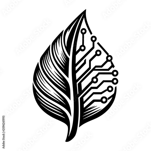 Digital Leaf: A stylized leaf seamlessly integrates technology elements, showcasing a blend of nature and innovation with its intricate circuit board pattern.