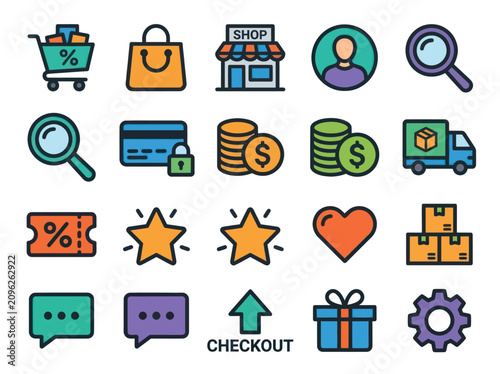Collection of E-commerce and Shopping Icons.