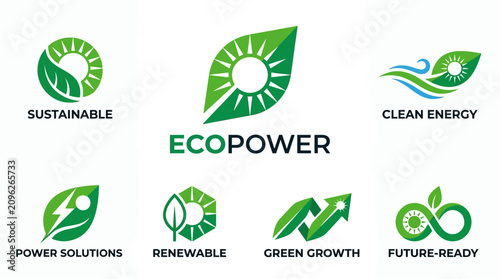 Konstfotografi Eco Power Logos: Sustainable Energy, Renewable Resources, Green Growth Concepts