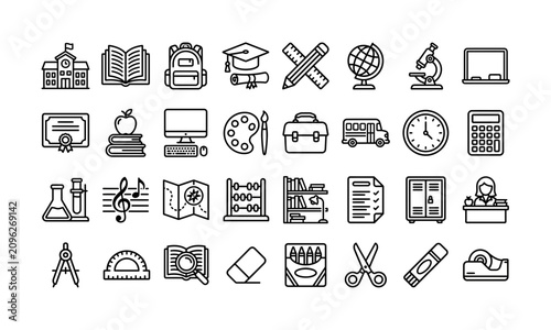 Education School Learning Outline Vector Icons Collection
