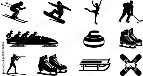 Photos Winter Sports Silhouette Icon Set featuring Skiing, Snowboarding, Figure Skating