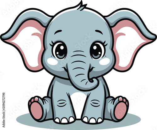 Obraz na plátně Cute baby elephant cartoon character sitting down with big ears and happy smilin
