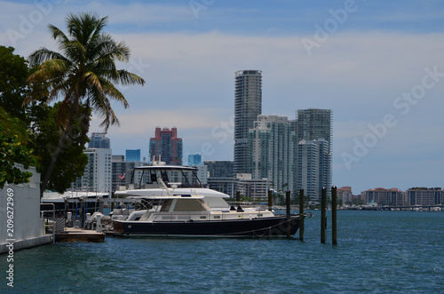 A scenic view of the SouthBeach,Miami Beach Waterfront and tall luxury condo building skyline.