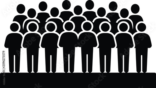 Black and white silhouette illustration of a large crowd standing