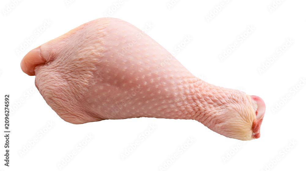 Fototapeta premium Raw chicken leg quarter with skin texture, isolated on transparent background