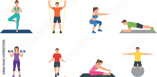Fotografía Diverse Group of People Performing Various Fitness Exercises and Workout Routine