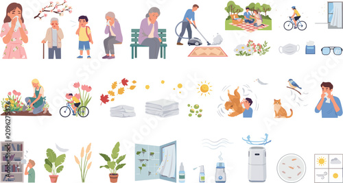 Canvastavla Comprehensive allergy triggers and respiratory symptom vector bundle showing sea
