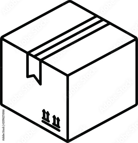 Isometric Monoline Front Tuck Mailer Box With Ear Lock Tabs and Hinged Lid Icon on White Background