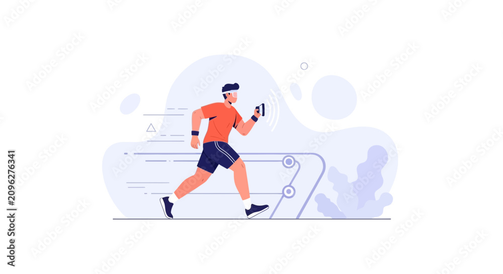 Obraz premium Man Running on Treadmill with Smartwatch, Engaging in Fitness and Technology