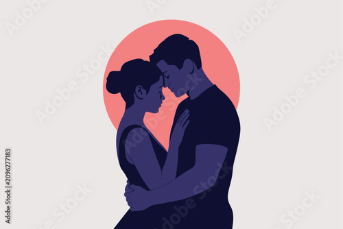 Couple Embracing Silhouette with Red Circle Background