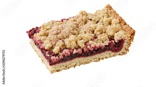Принти на полотні Delicious berry crumble cake slice with golden crust, isolated on transparent ba