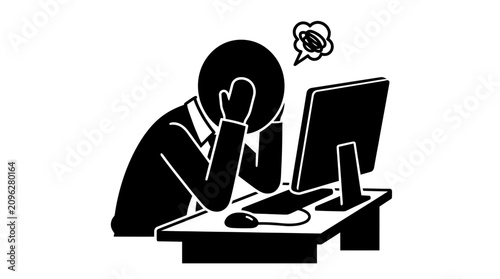 Schilderij op canvas Frustrated person sitting at a computer desk.