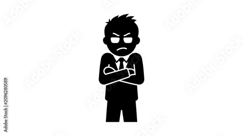 Schilderij op canvas A black silhouette of a man in business attire with arms crossed.