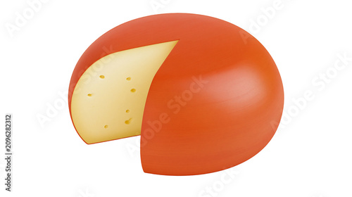 Round orange cheese wheel with a slice cut out, isolated on transparent background