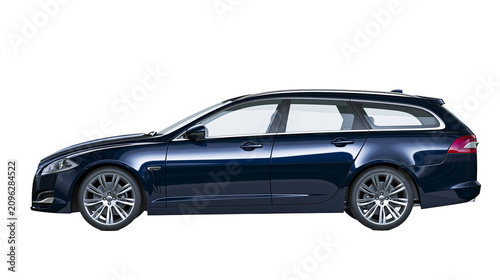Fotografi Dark blue luxury station wagon car sleek design, isolated on transparent backgro