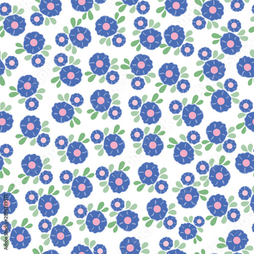 coquette seamless blue flowers pattern.