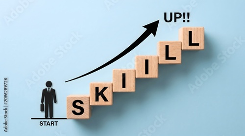 Business beginner starting skill development journey on blocks