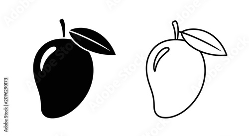 Mango Fruit Silhouette And Line Art Illustration Black And White