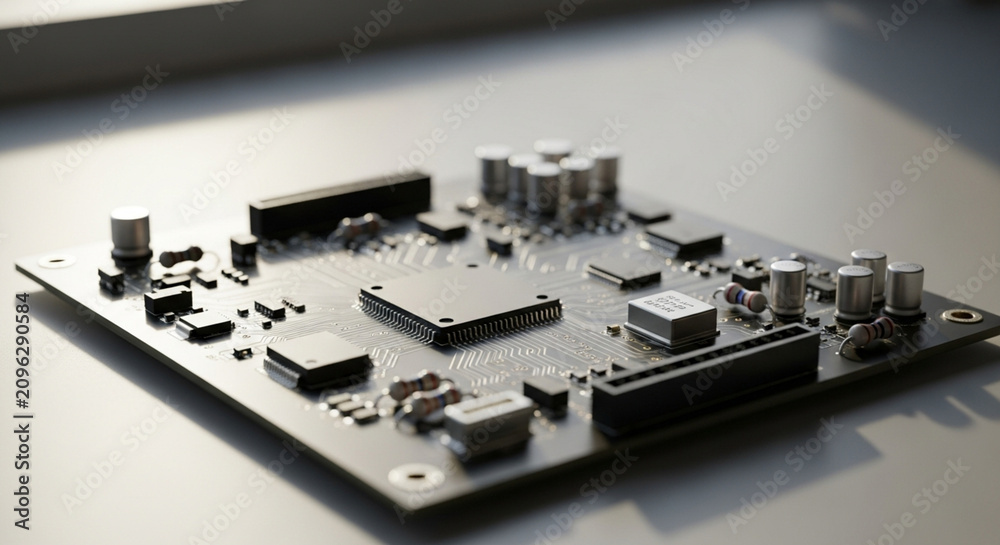 Fototapeta premium Electronic Circuit Board with Microchips and Components Close Up