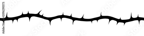 Black Thorny Vine Branch Illustration, Sharp thorn line, Spiky Gothic Border Decorative Element
