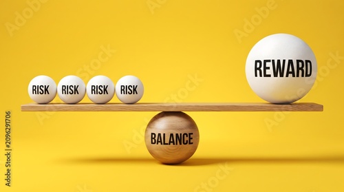 Balancing line of risk factors against huge reward on wooden scale