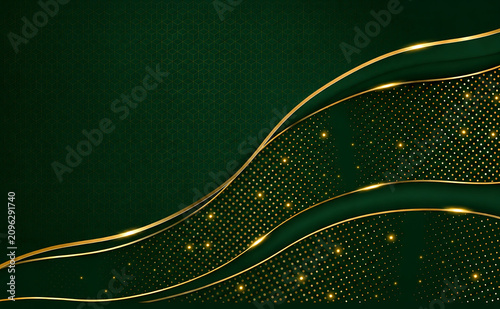 Premium Emerald Green Abstract Luxury Background with Golden Flowing Waves