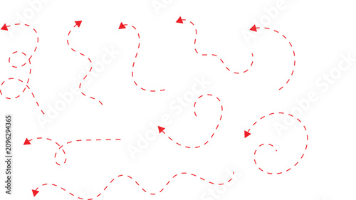 Fotografie Red dashed arrow path set