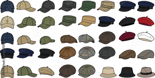 Photos Casual Men and Women Hat Icon Set with Berets Caps and Fedoras for Fashion Retai