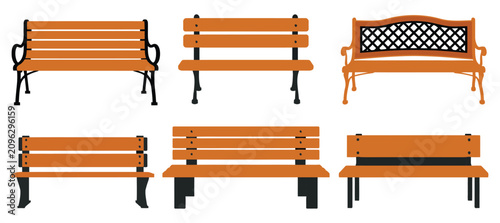 Bilde på lerret Bench and Wooden Table in Flat Vector Style, Featuring Outdoor Park Furniture Is