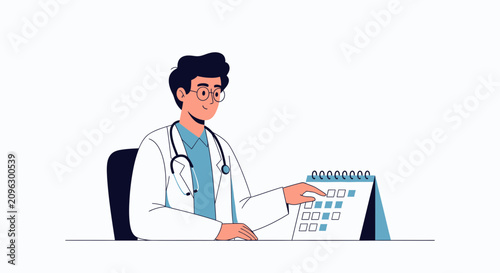 Doctor scheduling appointment on calendar, healthcare concept illustration