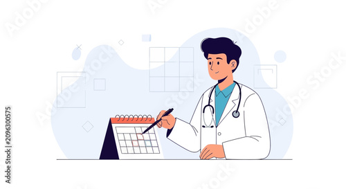 Doctor scheduling appointment on calendar, healthcare concept, vector illustration