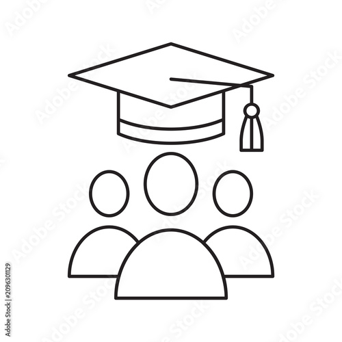 Group of students with graduation cap line icon