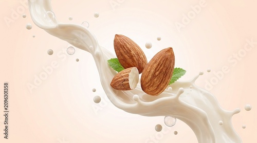 Almonds in milk splash dairy.