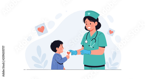 Nurse Giving Heart to Child - Healthcare, Compassion, and Care Concept