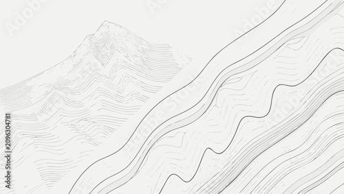 Schilderij op canvas Contour lines depicting a mountainous landscape minimalist line art on a light b