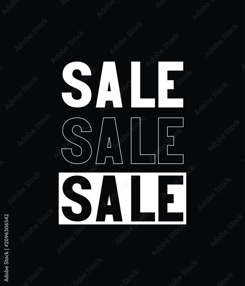 Naklejka premium Sale word written in bold white typography on a simple black background