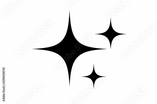Three black sparkle icons representing shine and magical light effects isolated on white background