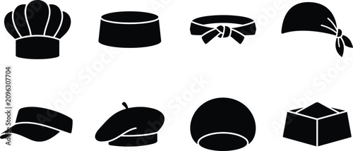 фотографія Set of black silhouettes representing various types of chef hats and professiona