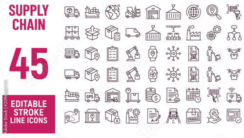 Foto Supply chain icon set. Editable line icons. Vector illustration.