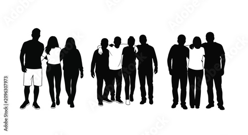 Cuadro en lienzo Group of Diverse People Standing Together in Silhouette.