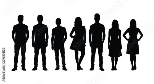 Картината върху платно Diverse Group of People Standing in Line Silhouette.