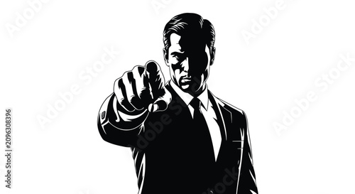 Cuadro en lienzo Businessman Pointing Forward in Black and White Image.