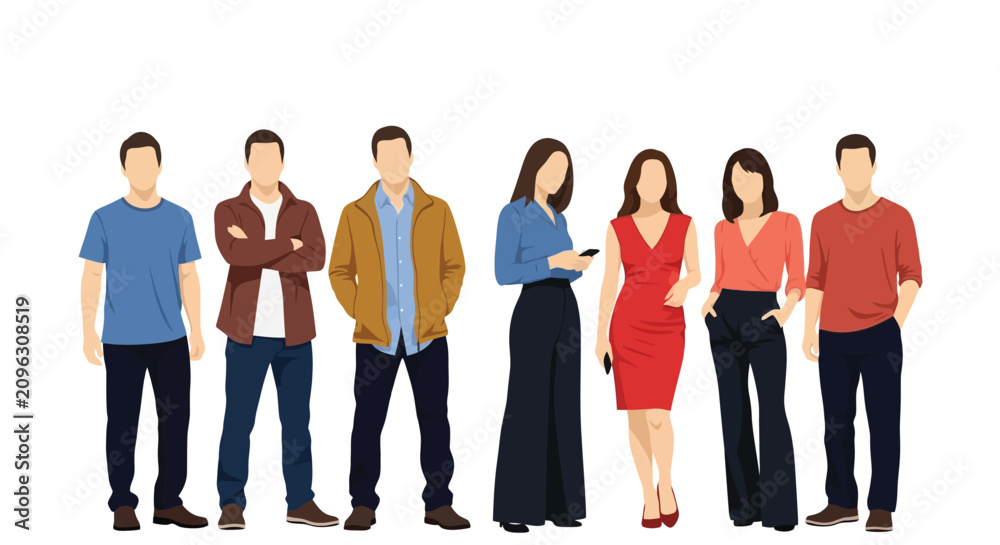 Obraz premium Group of Diverse People Standing Together in Casual Attire.