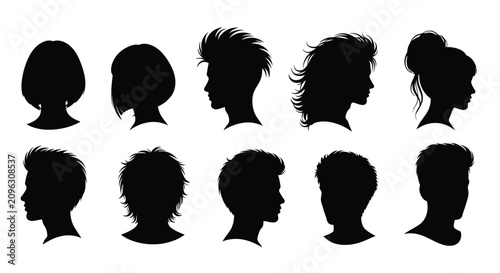Photos Collection of Diverse Silhouettes of Human Heads and Hairstyles.