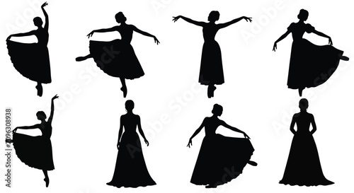 Bild auf Leinwand Silhouettes of Elegant Ballet Dancers Performing Artistic Movements