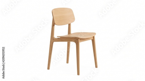 Minimalist modern wooden dining chair with sleek Scandinavian design isolated on a clean white background for interior decor projects and furniture catalog photography