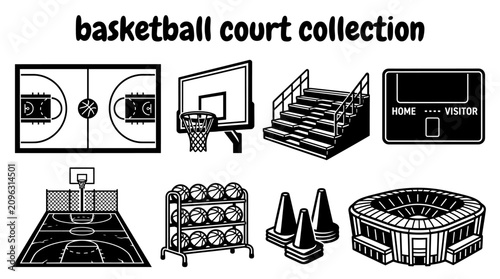 Obraz na płótnie basketball courts collection featuring hardwood floors street courts hoops score