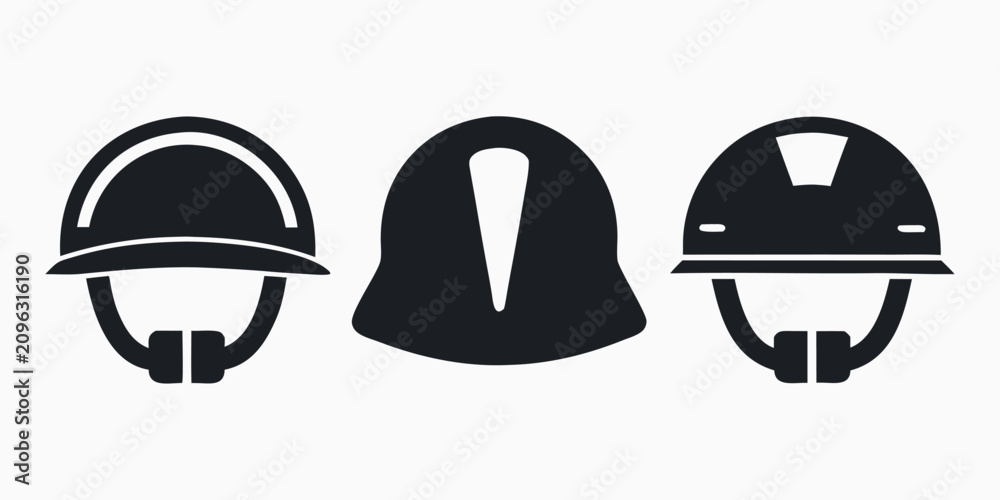 Fototapeta premium Safety Helmet Icons Black Silhouette On White Background