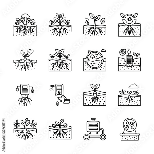 Plant growth and technology icons
